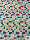 Checkered Grid Printed Polyester Broken Faille - Multicolor