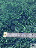 Tropical Leaf Printed Polyester Crepe de Chine - Seafoam Green / Navy