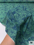 Tropical Leaf Printed Polyester Crepe de Chine - Seafoam Green / Navy