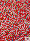 Clovers Hearts and Diamonds Printed Rayon Crepe Georgette - Red / Turquoise / Green / Lime