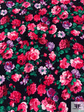 Floral Printed Rayon Crepe - Berry Pink / Green / Black