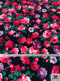 Floral Printed Rayon Crepe - Berry Pink / Green / Black