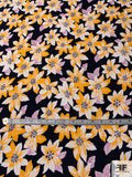 Floral Printed Rayon Crepon - Marigold / Magenta / Navy