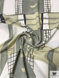 Made in Japan Painterly Tracks Printed Lightly Crinkled Rayon Challis - Light Sage / Grey Sage / Off-White