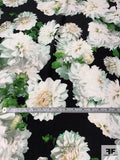 Floral Realism Matte-Side Printed Rayon Crepe Back Satin - Green / Off-White / Black