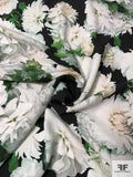 Floral Realism Matte-Side Printed Rayon Crepe Back Satin - Green / Off-White / Black