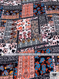 Floral Bandana Patchwork Collage Printed Polyester Georgette - Orange / Turquoise / Black / Light Peach