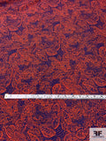 Floral Sketch Printed Heavy Polyester Pongee - Hot Orange / Blue