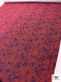 Floral Sketch Printed Heavy Polyester Pongee - Hot Orange / Blue