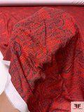 Floral Sketch Printed Heavy Polyester Pongee - Tangy Red / Faded Navy