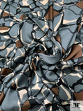 Conglomerate Printed Polyester Charmeuse - Steel Grey / Brown / Champagne