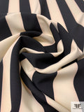 Vertical Striped Printed Heavy Polyester Crepe - Black / Beige