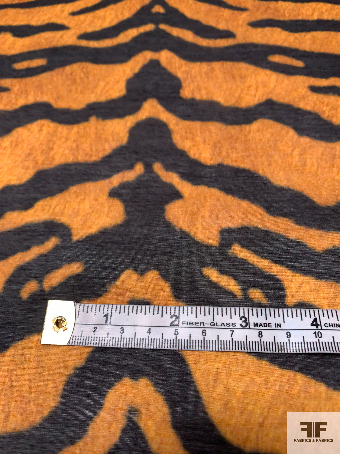 Tiger Pattern Printed Polyester Voile-Chiffon - Golden Caramel / Black