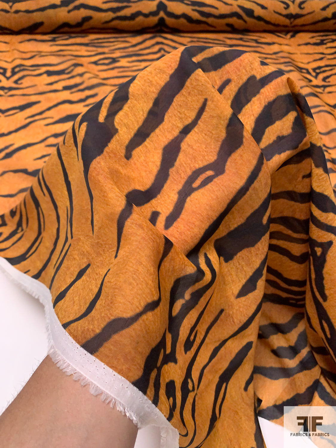 Tiger Pattern Printed Polyester Voile-Chiffon - Golden Caramel / Black