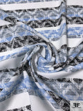 Chevron Striped Printed Textured Polyester Pique - Carolina Blue / Black / Grey / White