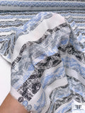 Chevron Striped Printed Textured Polyester Pique - Carolina Blue / Black / Grey / White