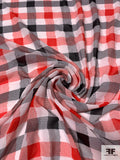 Jagged Gingham Printed Polyester Chiffon - Red / Black / White