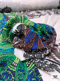 Intricate and Ornate Paisley Printed Polyester Chiffon - Greens / Turquoise / Brown / White