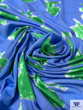 Italian Prabal Gurung Watercolor Leaf Printed Stretch Viscose Jersey Knit - Cornflower Blue / Sea Green