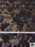 Paisley Distressed-Look Gold Foil Printed Stretch Lightweight Cotton Twill - Black / Antique Gold