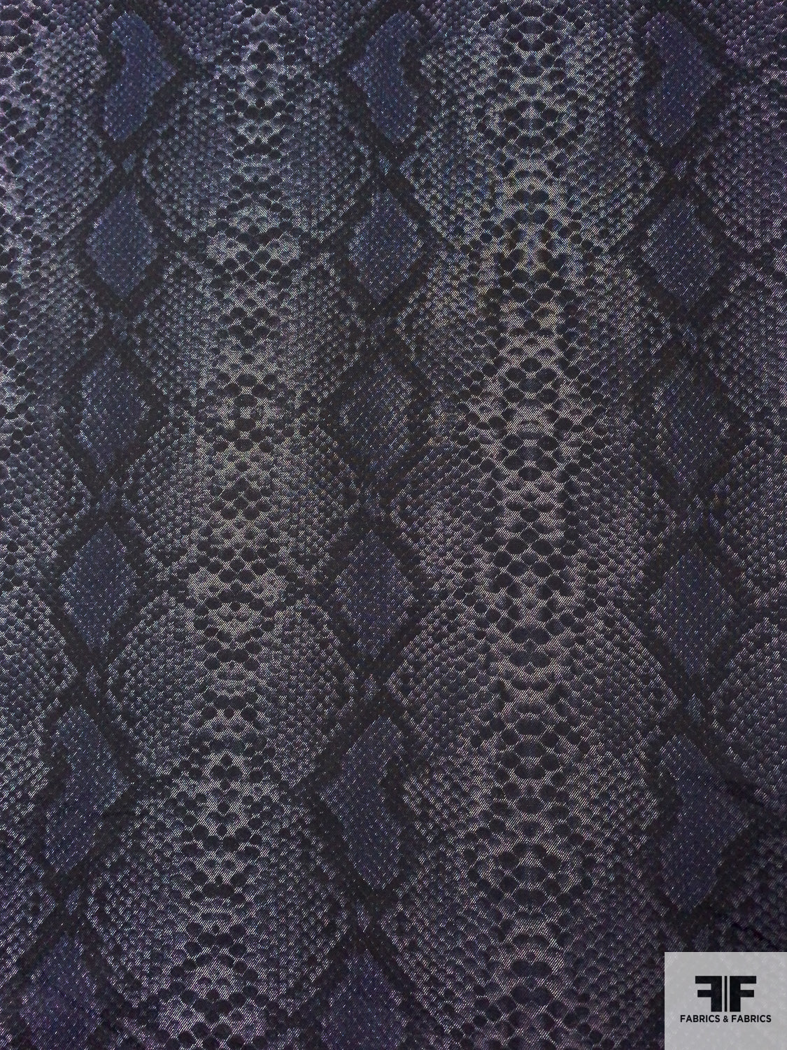 Reptile Pattern Printed Stretch Cotton Denim - Denim Navy / Black / Light Grey