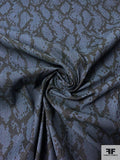 Snakeskin Pattern Printed Stretch Cotton Denim - Denim Blue / Steel Grey