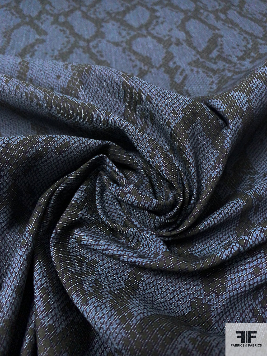 Snakeskin Pattern Printed Stretch Cotton Denim - Denim Blue / Steel Grey