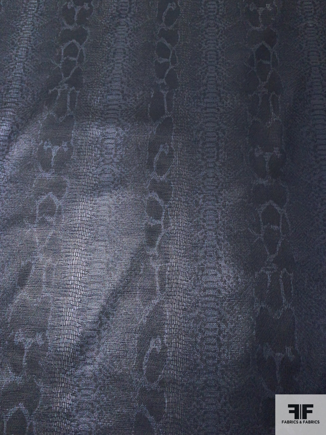 Snakeskin Pattern Printed High-Sheen Stretch Fine Cotton Denim- Midnight Navy