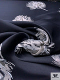 Prabal Gurung Floral Satin Jacquard Brocade with Lurex Detailing - Midnight Navy / White / Silver
