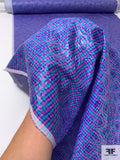 Swiss Small Plaid Textured Cloqué Jacquard Brocade with Glossy Finish - Hot Pink / Blue / Green