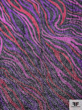 Italian Prabal Gurung Wavy Striations Printed Burnout Velvet - Purple / Dusty Pink / Merlot / Black