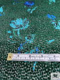 Italian Prabal Gurung Floral Printed Burnout Velvet - Evergreen / Seafoam / Blue