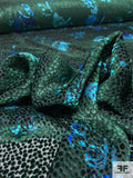 Italian Prabal Gurung Floral Printed Burnout Velvet - Evergreen / Seafoam / Blue