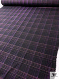 Italian Prabal Gurung Metallic Plaid Lines Wool Blend Suiting - Black / Metallic Violet / Metallic Rose Gold
