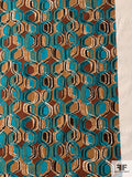 Graphic Lattice Printed Linen - Turquoise / Caramel / Cinnamon