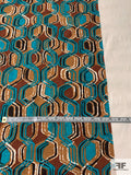 Graphic Lattice Printed Linen - Turquoise / Caramel / Cinnamon