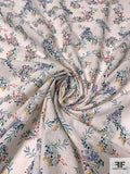 Springtime Floral Bouquets Printed Fine Linen-Weave Cotton - Natural / Dusty Turqouise / Multicolor