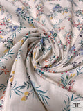 Springtime Floral Bouquets Printed Fine Linen-Weave Cotton - Natural / Dusty Turqouise / Multicolor