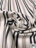 Vertical Striped Cotton Blend Stretch Twill - Dark Denim / Light Ivory / Red