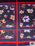 Floral Frames Printed Polyester Jacquard - Navy / Red / Purples