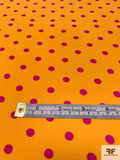 Polka Dot Printed Polyester Twill-Crepe - Tangerine / Magenta