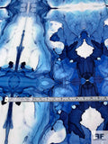 Alcohol Ink Pattern Printed Polyester Georgette - Shades of Blue / Off-White