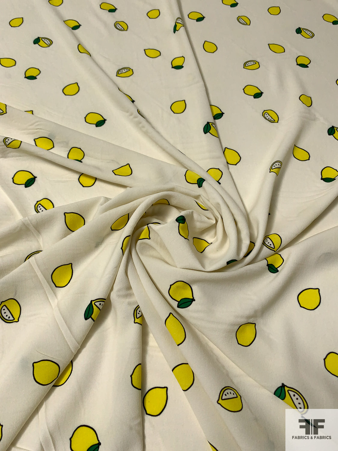 Pleasant Lemons Printed Polyester Pongee-Crepe de Chine - Yellow / Green / Cream