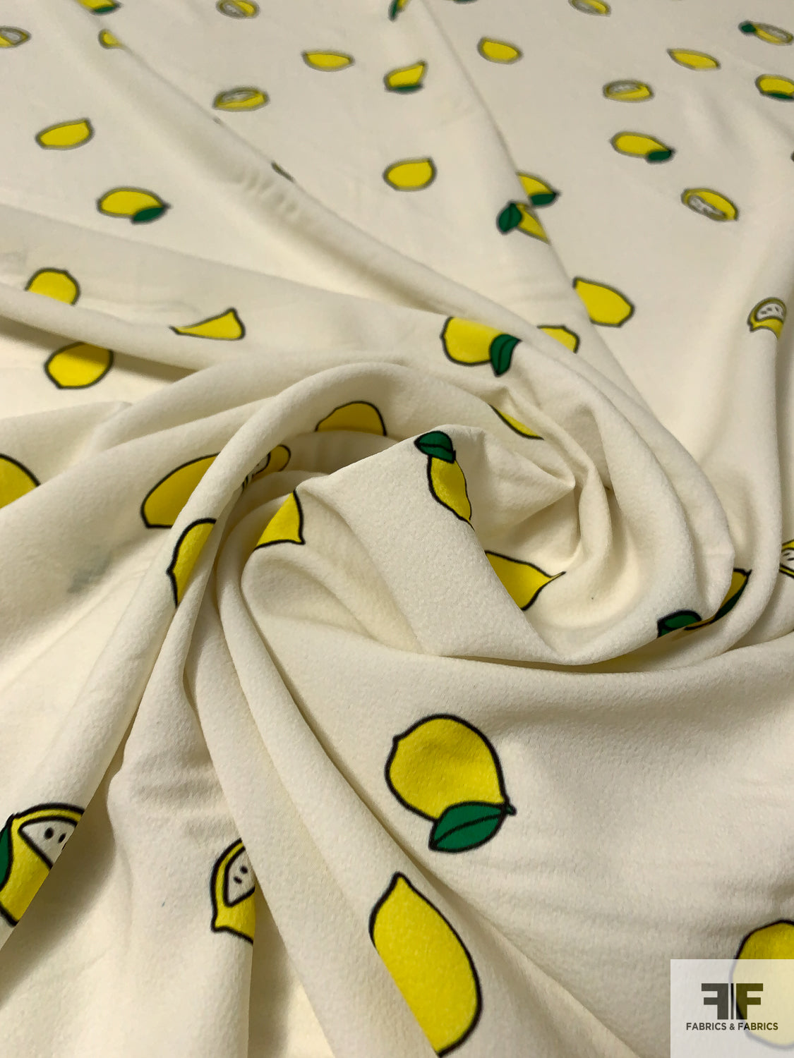 Pleasant Lemons Printed Polyester Pongee-Crepe de Chine - Yellow / Green / Cream