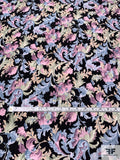 Ornate Leaf Printed Polyester Ribbed-Look Woven - Dusty Lavender / Pigeon Blue / Nude / Black