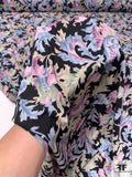 Ornate Leaf Printed Polyester Ribbed-Look Woven - Dusty Lavender / Pigeon Blue / Nude / Black