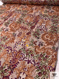Italian Mosaic Paisley Inspired Printed Soft Viscose Satin - Dirty Orange / White Red / Forest Green