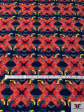 Italian Ethnic Inspired Printed Heavy Stretch Polyester Crepe - Burnt Red / Evergreen / Navy / Yellow