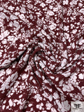 Italian Floral Silhouette Printed Rayon Crepon - Maroon / White