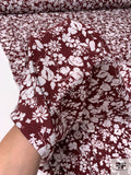 Italian Floral Silhouette Printed Rayon Crepon - Maroon / White